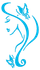 Blue stylized profile of a woman with flowing hair and butterflies on a white background